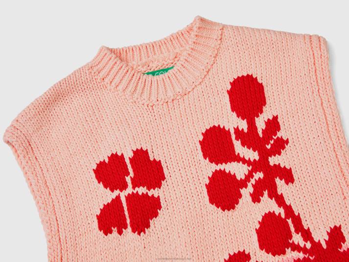 vrouwen Benetton roze vest met bloemeninleg roze 4R62124