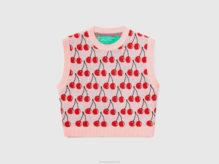 vrouwen Benetton roze vest met kersenpatroon roze 4R623485