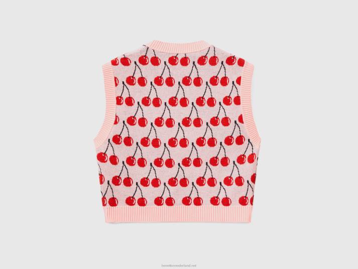 vrouwen Benetton roze vest met kersenpatroon roze 4R623485