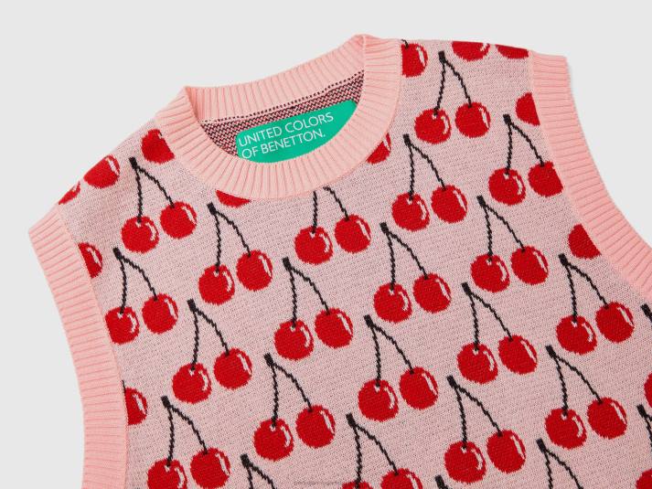 vrouwen Benetton roze vest met kersenpatroon roze 4R623485