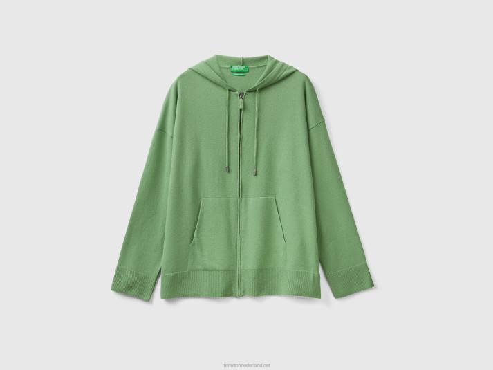 vrouwen Benetton salie groene trui in cashmere mix met capuchon groente 4R623548