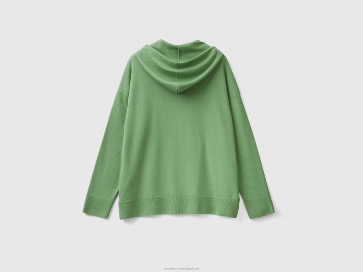 vrouwen Benetton salie groene trui in cashmere mix met capuchon groente 4R623548