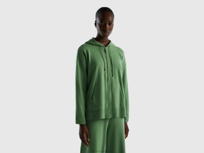 vrouwen Benetton salie groene trui in cashmere mix met capuchon groente 4R6298