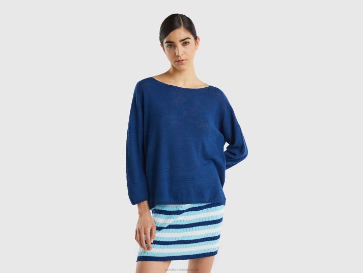 vrouwen Benetton trui in linnenmix met 3/4 mouwen donkerblauw 4R623541