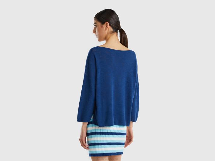 vrouwen Benetton trui in linnenmix met 3/4 mouwen donkerblauw 4R623541
