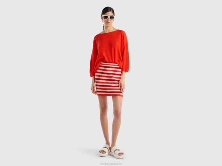 vrouwen Benetton trui in linnenmix met 3/4 mouwen oranje 4R6288