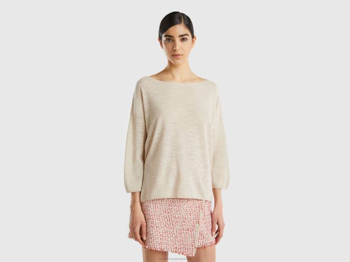 vrouwen Benetton trui in linnenmix met 3/4 mouwen romig wit 4R6252