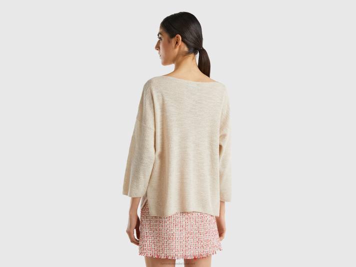 vrouwen Benetton trui in linnenmix met 3/4 mouwen romig wit 4R6252