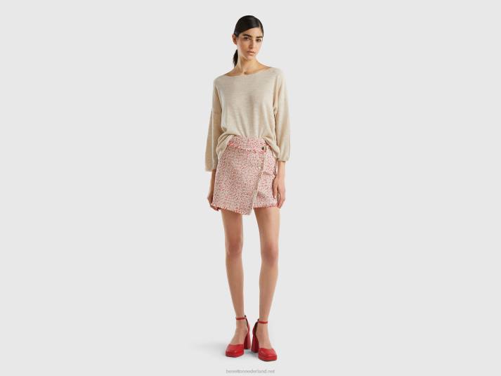 vrouwen Benetton trui in linnenmix met 3/4 mouwen romig wit 4R6252
