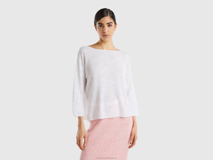 vrouwen Benetton trui in linnenmix met 3/4 mouwen wit 4R623490