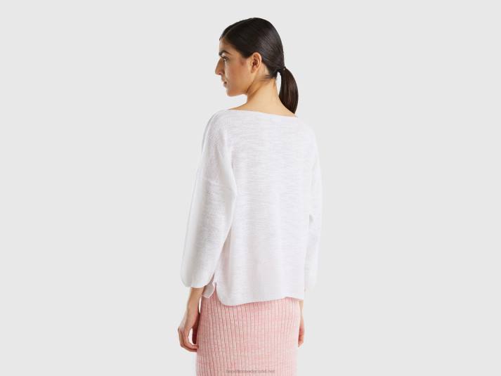 vrouwen Benetton trui in linnenmix met 3/4 mouwen wit 4R623490