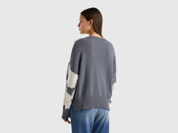 vrouwen Benetton trui met bloemeninleg grijs 4R623560