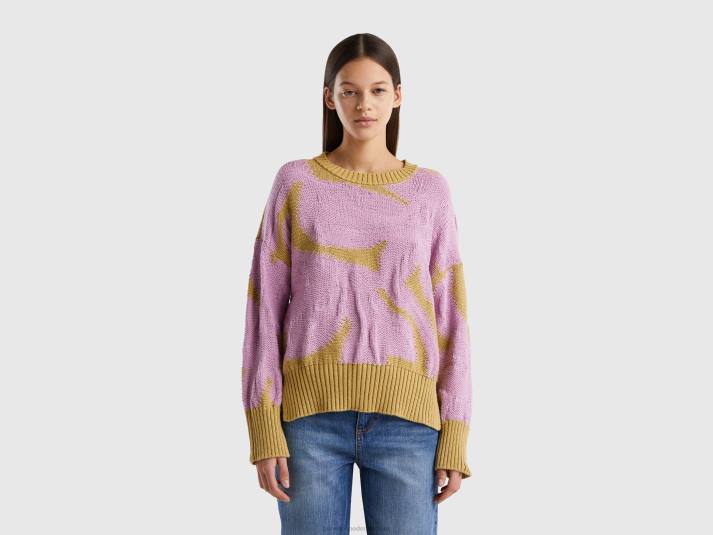 vrouwen Benetton trui met bloemeninleg mosterd 4R6236
