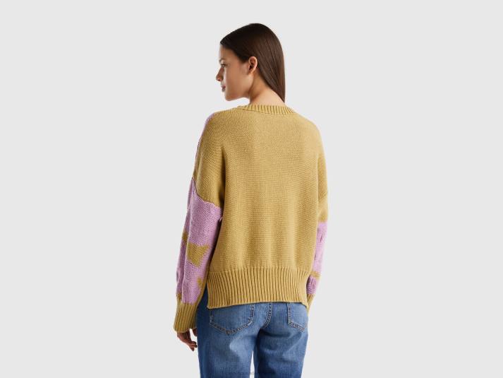 vrouwen Benetton trui met bloemeninleg mosterd 4R6236