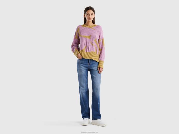 vrouwen Benetton trui met bloemeninleg mosterd 4R6236