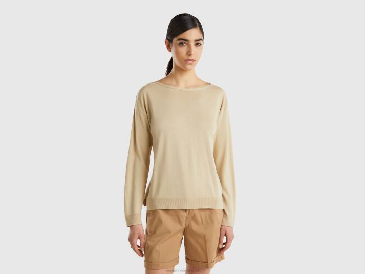vrouwen Benetton trui met boothals beige 4R623519
