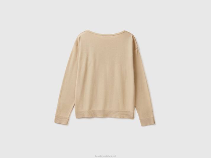 vrouwen Benetton trui met boothals beige 4R623519