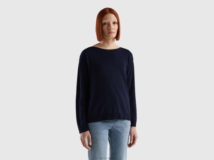 vrouwen Benetton trui met boothals donkerblauw 4R623710