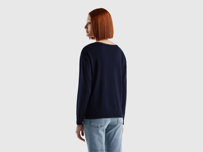 vrouwen Benetton trui met boothals donkerblauw 4R623710