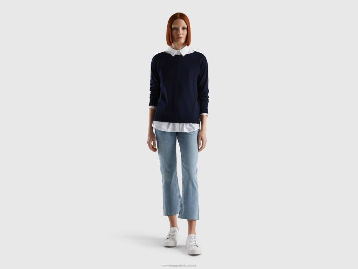 vrouwen Benetton trui met boothals donkerblauw 4R623710