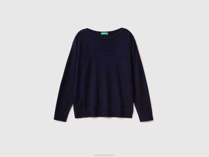 vrouwen Benetton trui met boothals donkerblauw 4R623710
