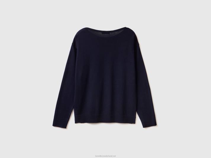 vrouwen Benetton trui met boothals donkerblauw 4R623710