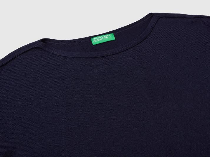vrouwen Benetton trui met boothals donkerblauw 4R623710