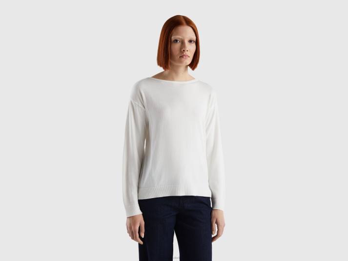 vrouwen Benetton trui met boothals romig wit 4R623695
