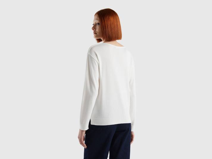 vrouwen Benetton trui met boothals romig wit 4R623695