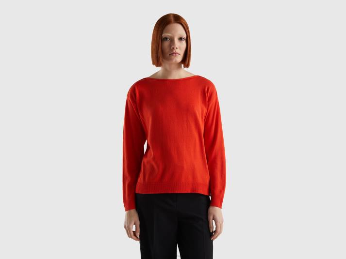 vrouwen Benetton trui met boothals rood 4R6285