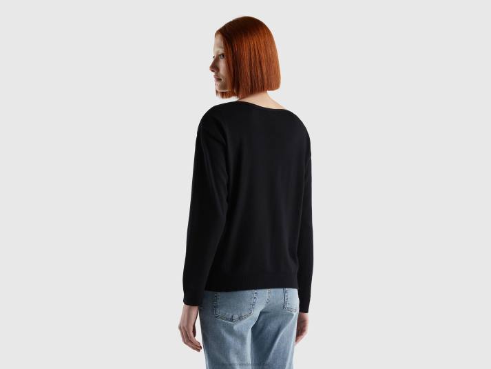 vrouwen Benetton trui met boothals zwart 4R62208