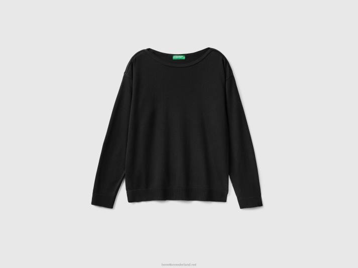 vrouwen Benetton trui met boothals zwart 4R62208