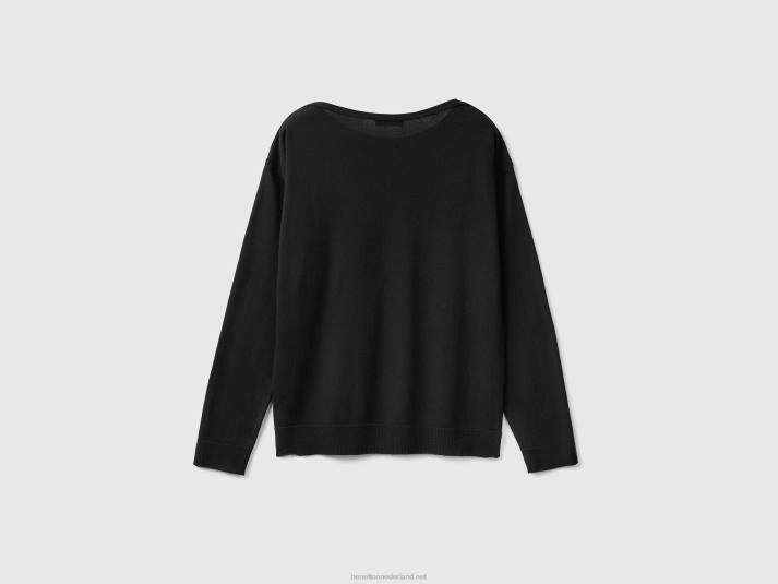 vrouwen Benetton trui met boothals zwart 4R62208