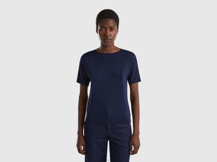 vrouwen Benetton trui met korte mouwen donkerblauw 4R62232