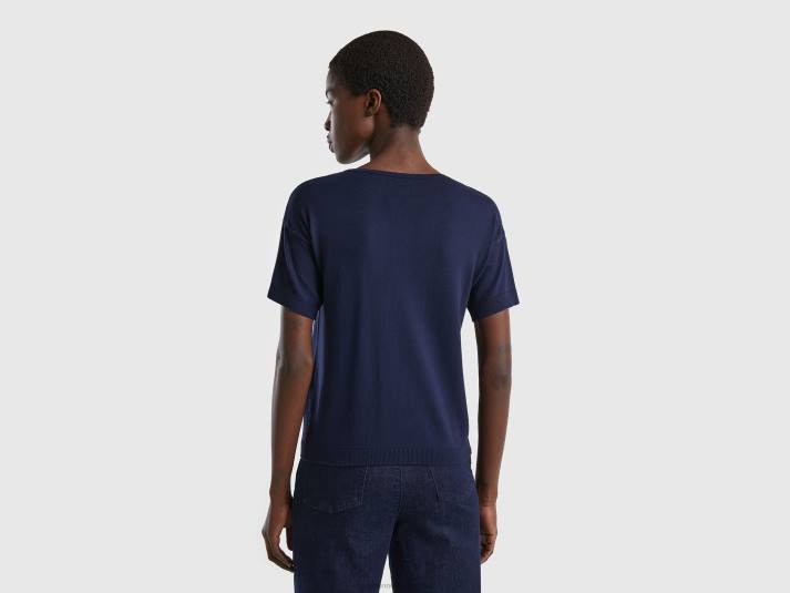 vrouwen Benetton trui met korte mouwen donkerblauw 4R62232