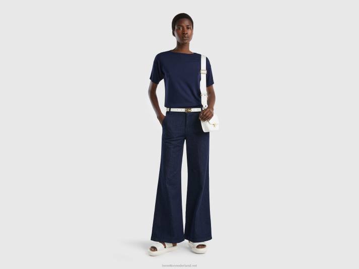 vrouwen Benetton trui met korte mouwen donkerblauw 4R62232