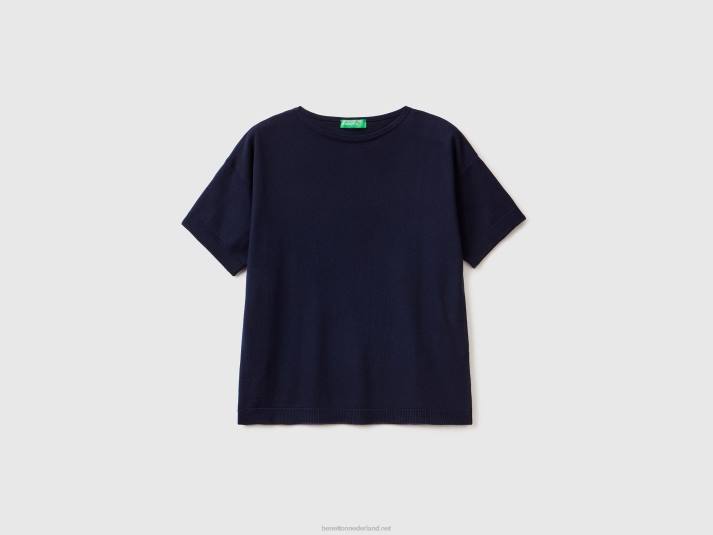 vrouwen Benetton trui met korte mouwen donkerblauw 4R62232