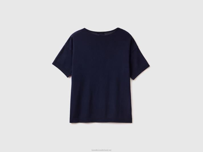 vrouwen Benetton trui met korte mouwen donkerblauw 4R62232