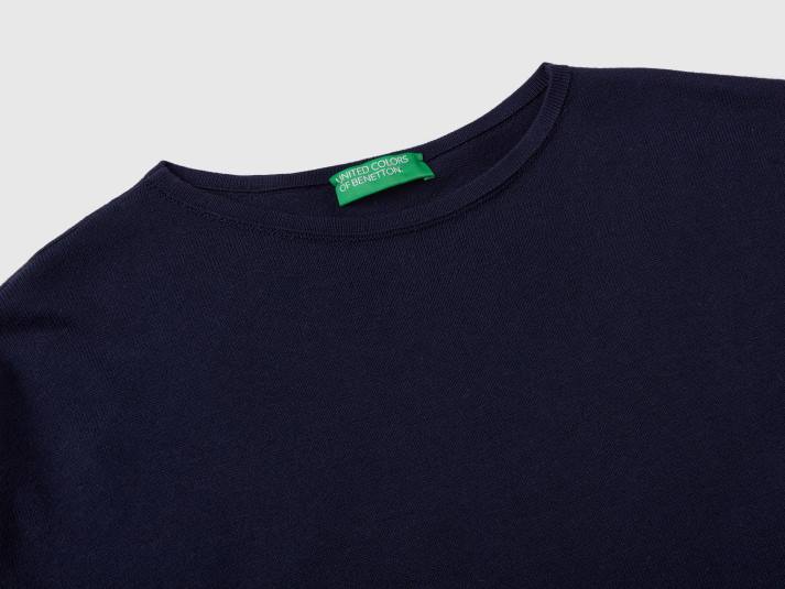 vrouwen Benetton trui met korte mouwen donkerblauw 4R62232