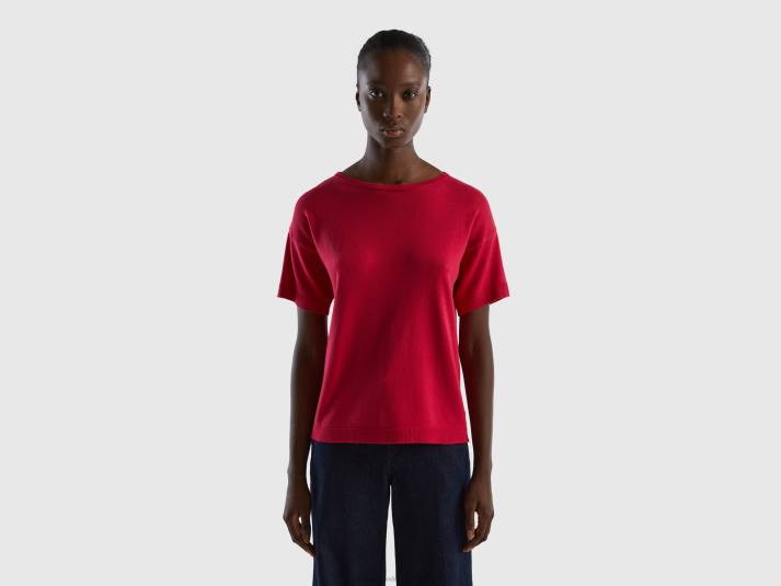 vrouwen Benetton trui met korte mouwen fuchsia 4R6238