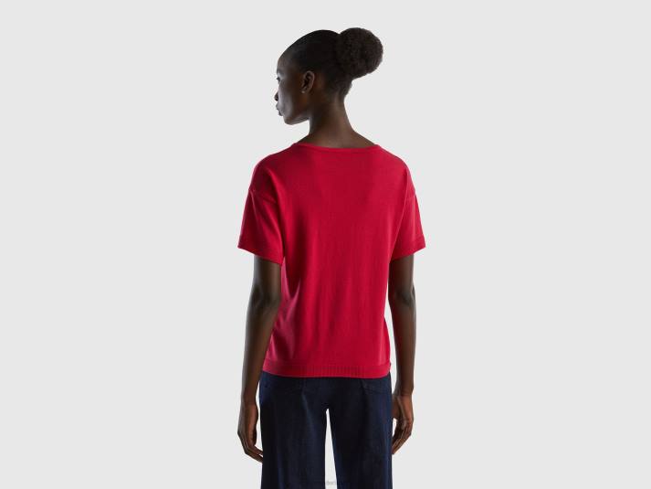 vrouwen Benetton trui met korte mouwen fuchsia 4R6238