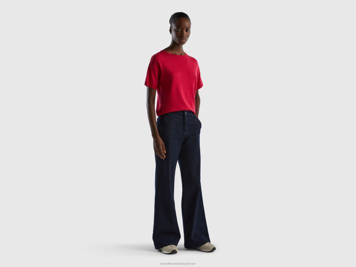 vrouwen Benetton trui met korte mouwen fuchsia 4R6238