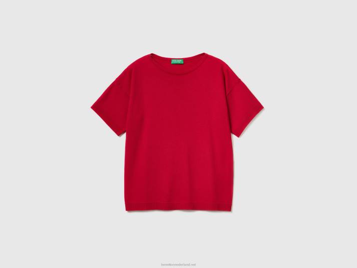 vrouwen Benetton trui met korte mouwen fuchsia 4R6238