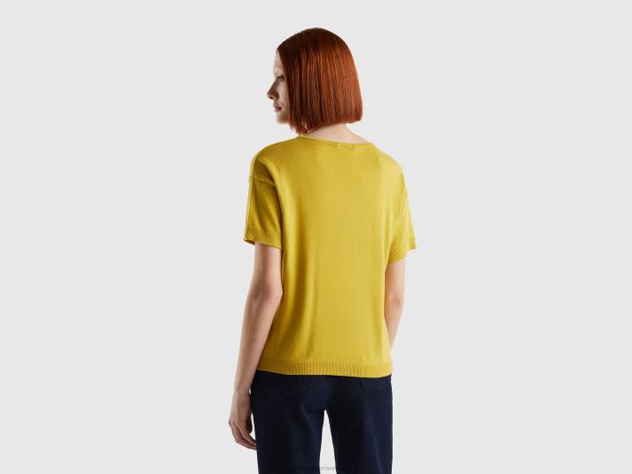 vrouwen Benetton trui met korte mouwen mosterd 4R62119