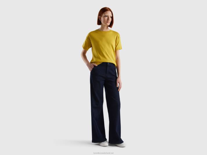 vrouwen Benetton trui met korte mouwen mosterd 4R62119