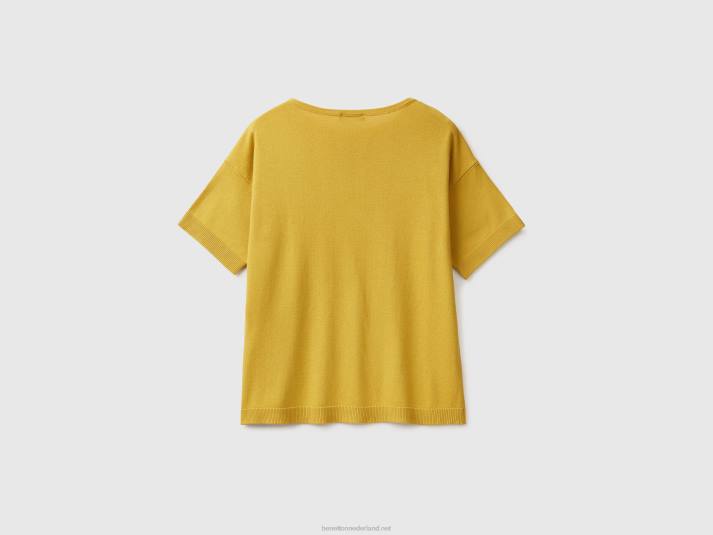 vrouwen Benetton trui met korte mouwen mosterd 4R62119
