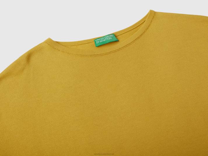 vrouwen Benetton trui met korte mouwen mosterd 4R62119