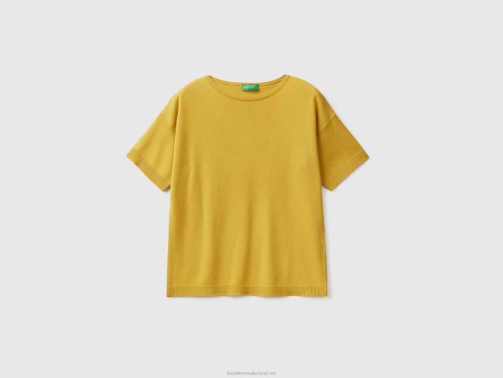 vrouwen Benetton trui met korte mouwen mosterd 4R623607