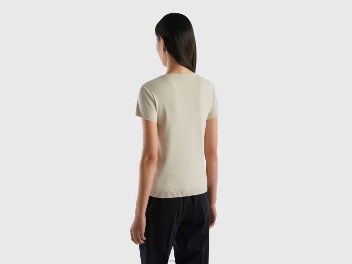 vrouwen Benetton trui met korte mouwen van 100% katoen beige 4R62193