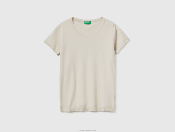 vrouwen Benetton trui met korte mouwen van 100% katoen beige 4R62193